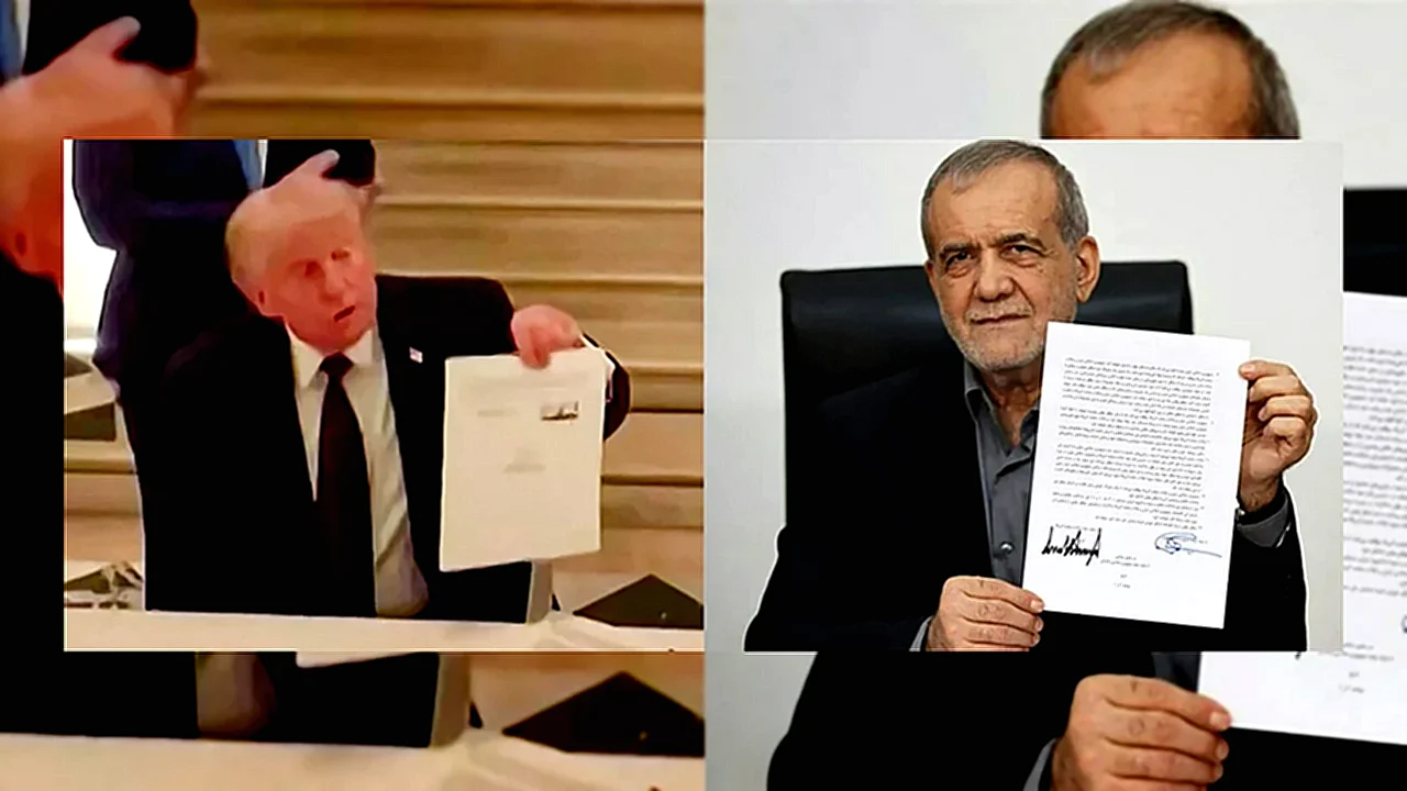 ترامب وبيزشكيان يوقعان صورة تعبيرية لتوقيع اتفاق إسلام